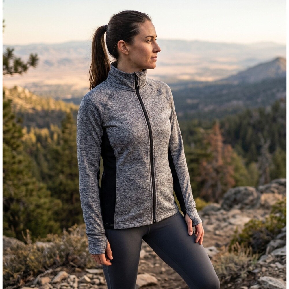 Everlast Womens Jacket Gray Black Full Zip Up Running Workout Gym Sport Sz Large
